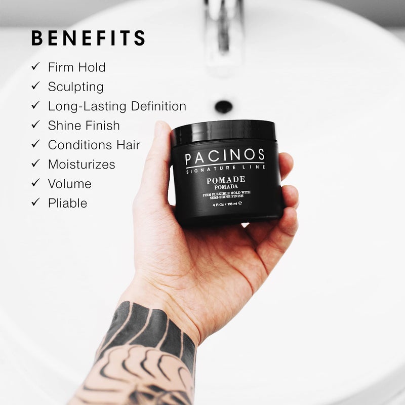 Pacinos Pomade - Flexible Hold, Frizz Control - High Shine Pomade for All Hair Types - 4oz - Image 3