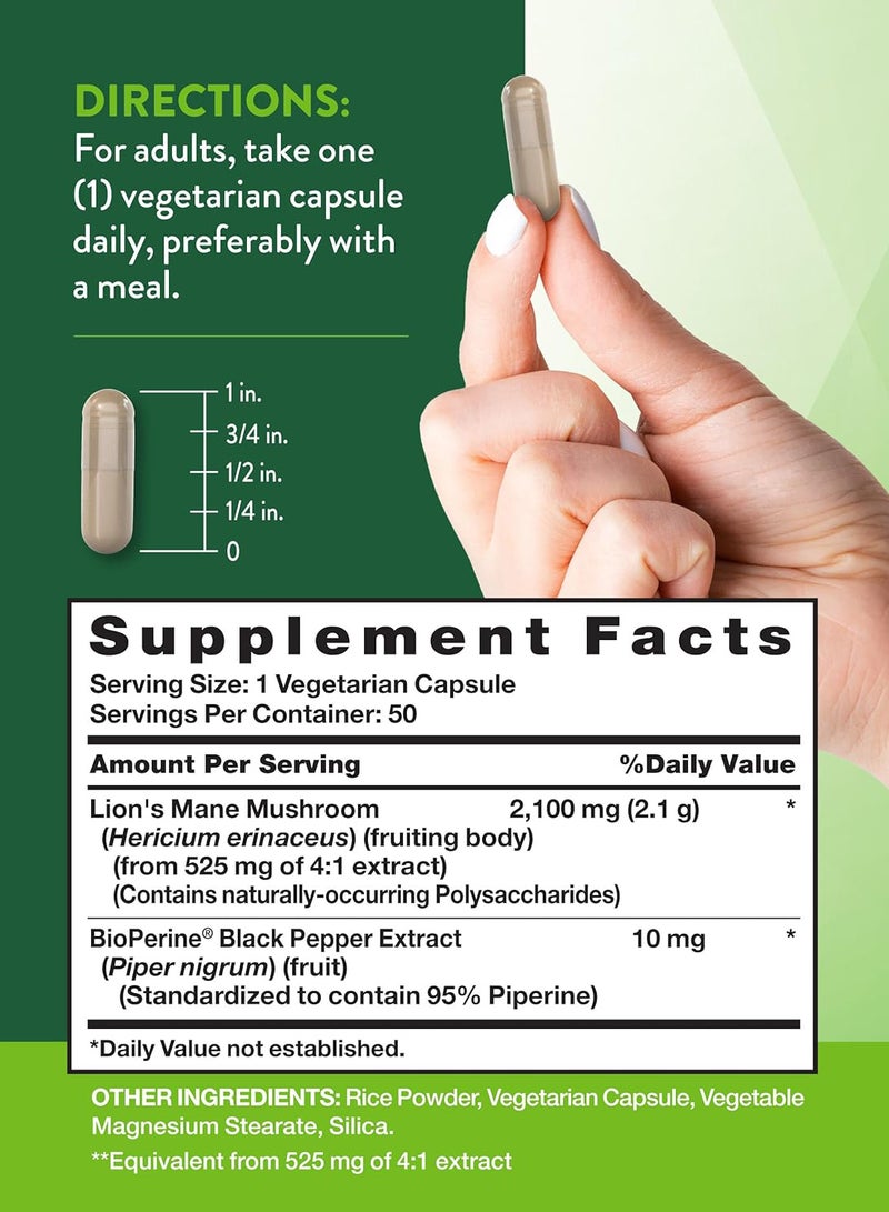 Nature's Truth Lions Mane Mushroom Supplement 2100Mg 50 Capsules Vegetarian, Non Gmo And Gluten Free Extract - Image 2