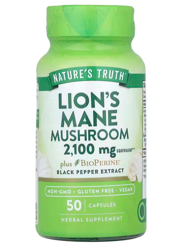 Nature's Truth Lions Mane Mushroom Supplement 2100Mg 50 Capsules Vegetarian, Non Gmo And Gluten Free Extract - Image 1