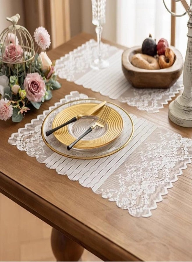 Wonesifee White Lace Placemats Set of 2 Dinning Table Lace Place Mats with Striped and Floral Design, Vintage Lunchmat Doilies, Hollow Vase Mat for Home Kitchen Decoration Rustic Boho Cloth Romantic Wedding - Image 1