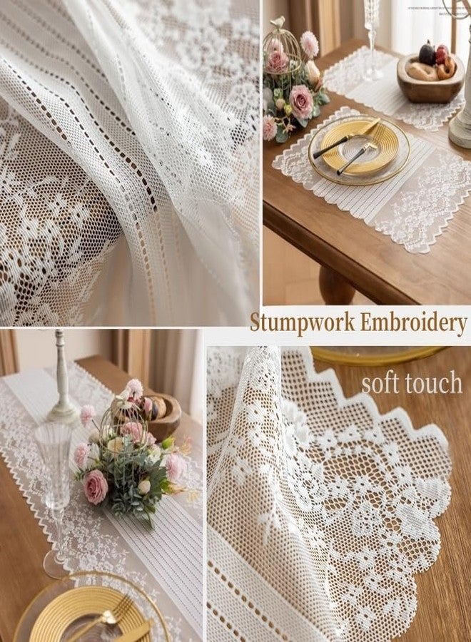 Wonesifee White Lace Placemats Set of 2 Dinning Table Lace Place Mats with Striped and Floral Design, Vintage Lunchmat Doilies, Hollow Vase Mat for Home Kitchen Decoration Rustic Boho Cloth Romantic Wedding - Image 5