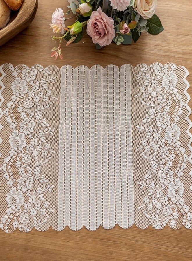 Wonesifee White Lace Placemats Set of 2 Dinning Table Lace Place Mats with Striped and Floral Design, Vintage Lunchmat Doilies, Hollow Vase Mat for Home Kitchen Decoration Rustic Boho Cloth Romantic Wedding - Image 2