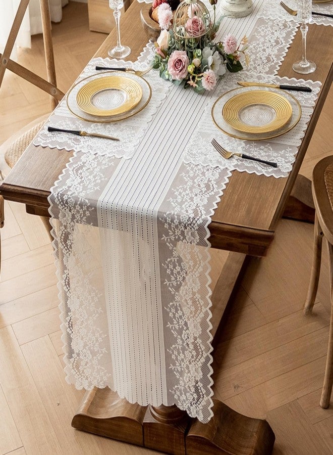 Wonesifee White Lace Placemats Set of 2 Dinning Table Lace Place Mats with Striped and Floral Design, Vintage Lunchmat Doilies, Hollow Vase Mat for Home Kitchen Decoration Rustic Boho Cloth Romantic Wedding - Image 3