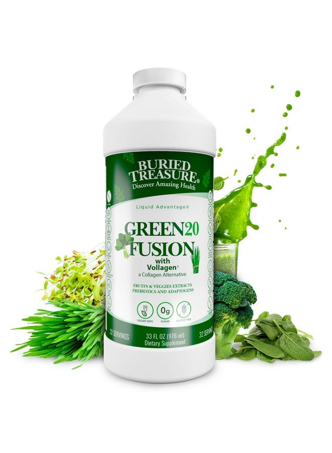 Buried Treasure Green20 Fusion - 32 Servings, Liquid Greens Drink, 16 Superfoods Spirulina, Spinach, Moringa, Green Tea, Kale, Ginseng, Vegan Collagen, Supports Energy, Immunity & Digestive Health - Image 1