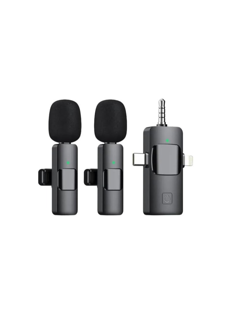Wireless Dual Microphone for YouTube & Live Recording – Compatible with iOS & Type-C Devices – 2024 Rechargeable Edition 