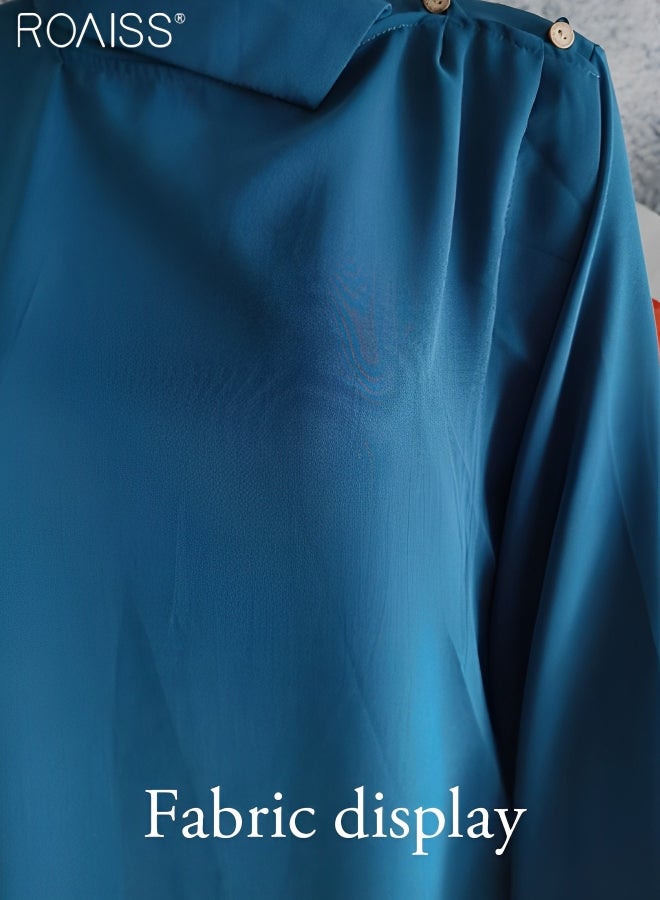 roaiss 2-Piece Women's Shirt And Pants Set Loose Fitting A-Line Shirt Long Sleeved Cardigan+Elastic Waist Design High Waist Wide Leg Pants - Image 5