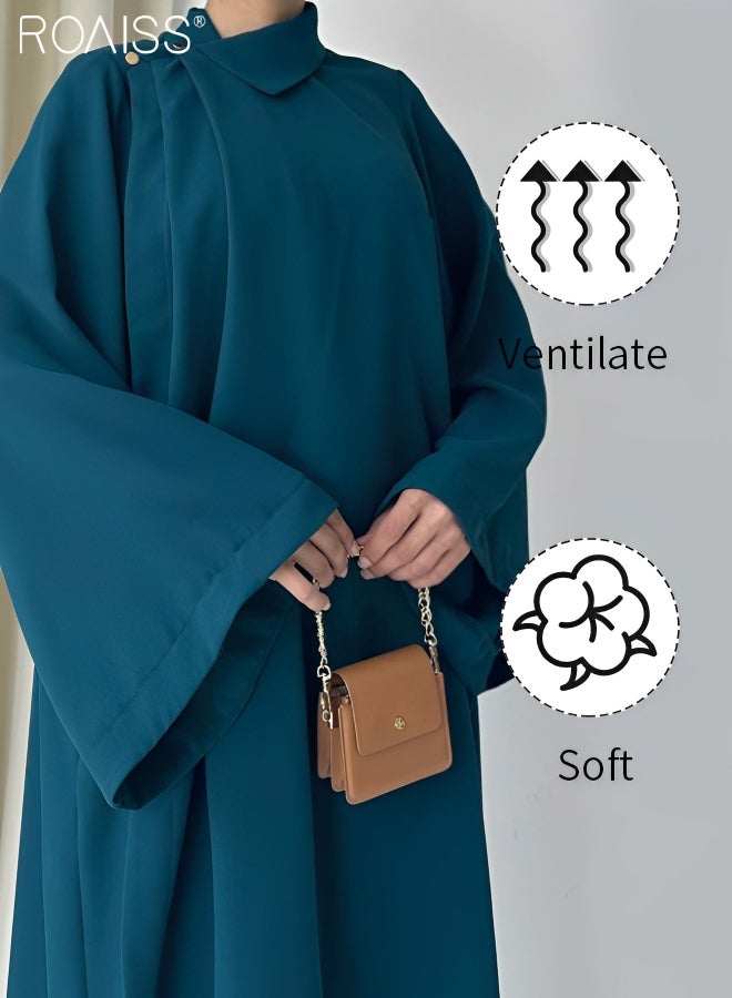 roaiss 2-Piece Women's Shirt And Pants Set Loose Fitting A-Line Shirt Long Sleeved Cardigan+Elastic Waist Design High Waist Wide Leg Pants - Image 4