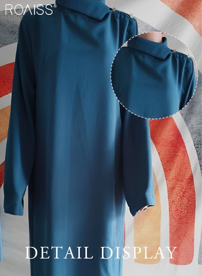 roaiss 2-Piece Women's Shirt And Pants Set Loose Fitting A-Line Shirt Long Sleeved Cardigan+Elastic Waist Design High Waist Wide Leg Pants - Image 3