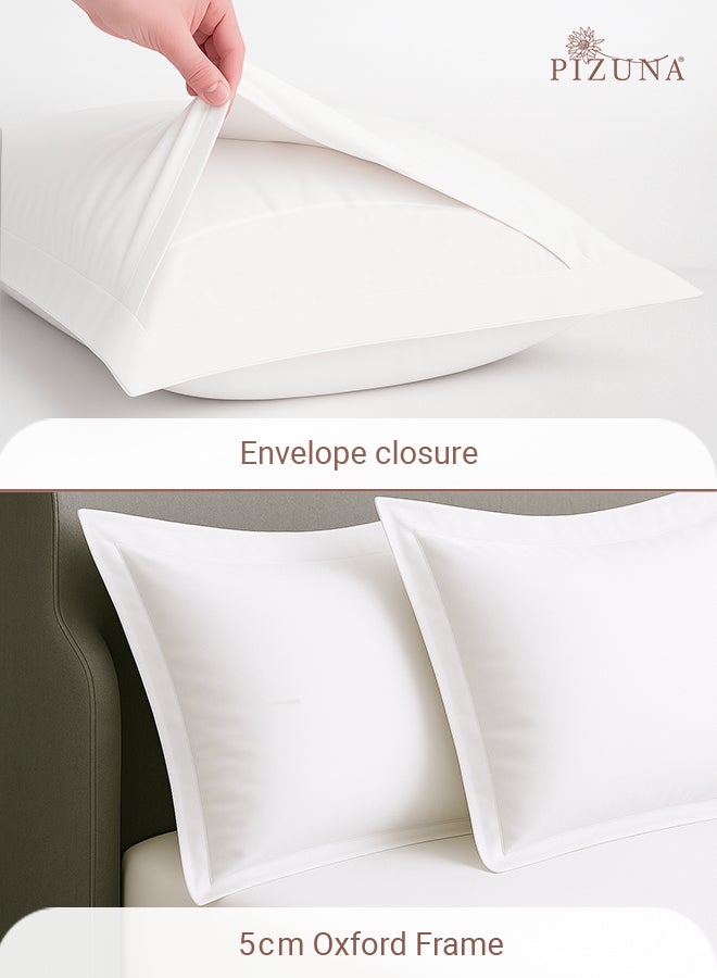 Pizuna Pure 100% Cotton King Size Pillow Case 50x90 cm White, 400 Thread Count Soft Luxurious Long Staple Cotton Sateen Weave Pillow Cover With 5 cm Hem (Cooling Pillowcase - 2 PC) - Image 4