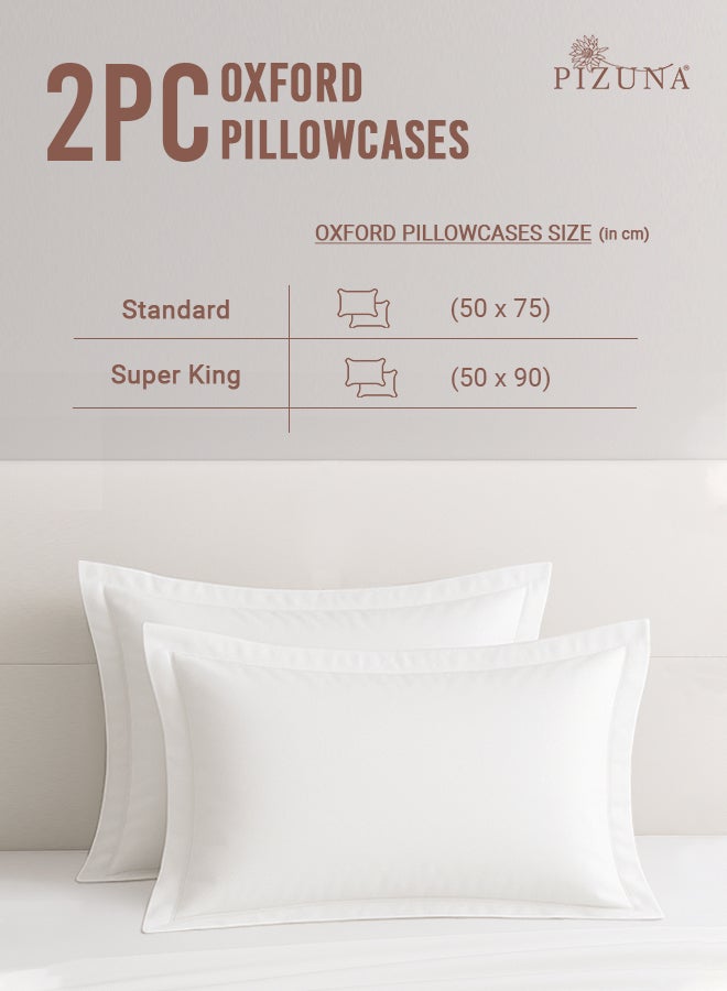 Pizuna Pure 100% Cotton King Size Pillow Case 50x90 cm White, 400 Thread Count Soft Luxurious Long Staple Cotton Sateen Weave Pillow Cover With 5 cm Hem (Cooling Pillowcase - 2 PC) - Image 3
