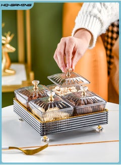HQ-GAMING Snack Serving Tray with Lid Transparent Nut and Candy Serving Container Set, Cosmetic Storage Organizer Plate Food Display Bowls for Vegetables Candy Fruit Dips (4 Box)  - Image 1