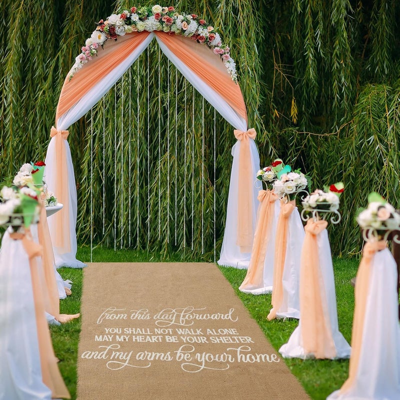 Tudomro 40 Inch x 100 Ft Extra Long Natural Burlap Wedding Aisle Runner Outdoor Jute Burlap Aisle Runner for Wedding Ceremony Rustic Indoor Carpet for Walkway (Stylish Style) - Image 2