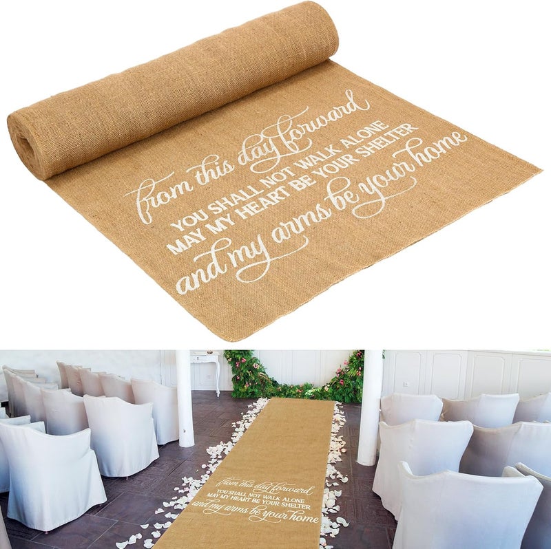 Tudomro 40 Inch x 100 Ft Extra Long Natural Burlap Wedding Aisle Runner Outdoor Jute Burlap Aisle Runner for Wedding Ceremony Rustic Indoor Carpet for Walkway (Stylish Style) - Image 1