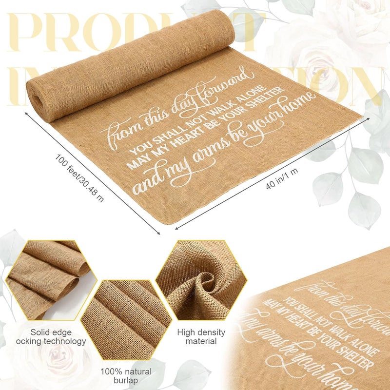 Tudomro 40 Inch x 100 Ft Extra Long Natural Burlap Wedding Aisle Runner Outdoor Jute Burlap Aisle Runner for Wedding Ceremony Rustic Indoor Carpet for Walkway (Stylish Style) - Image 3
