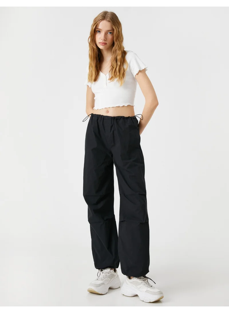 كوتون Crop T-Shirt Short Sleeve Cotton Buttoned V Neck