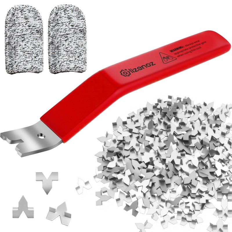 Lizenoz Red Glazier Point Driver Tool with 200 Glazing Points & 2 Finger Cots - for Framing Glass, Pictures, Cross Stitch - Rust-Resistant Iron/Zinc Push Points, Easy-Grip Handle - Image 1