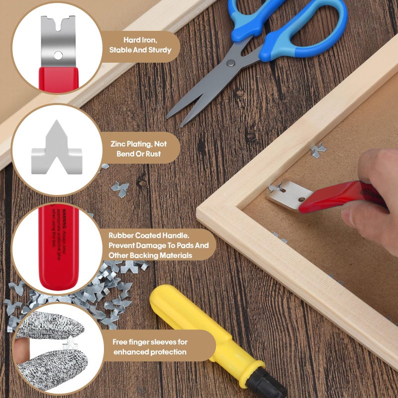 Lizenoz Red Glazier Point Driver Tool with 200 Glazing Points & 2 Finger Cots - for Framing Glass, Pictures, Cross Stitch - Rust-Resistant Iron/Zinc Push Points, Easy-Grip Handle - Image 3