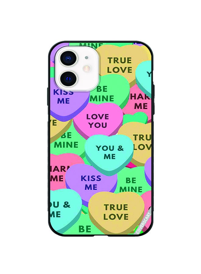 COVERSCART Protective Case Cover For Apple iPhone 12 Hearts With Captions Design Multicolour