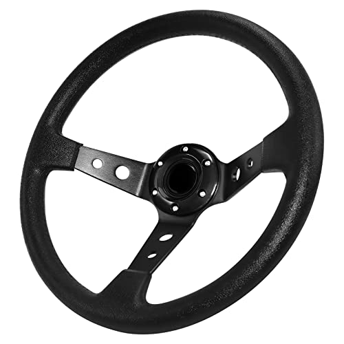 QYMOPAY Drifting Deep Dish Racing Steering Wheel, 6 Bolt Anti-Slip Leather and Aluminum Gaming Steering Wheel with Horn Button for Racing/Car Sim Driving/JDM Sports (Black) - Image 1