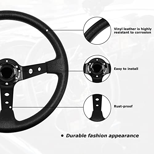 QYMOPAY Drifting Deep Dish Racing Steering Wheel, 6 Bolt Anti-Slip Leather and Aluminum Gaming Steering Wheel with Horn Button for Racing/Car Sim Driving/JDM Sports (Black) - Image 3