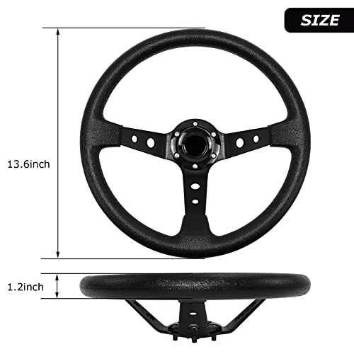QYMOPAY Drifting Deep Dish Racing Steering Wheel, 6 Bolt Anti-Slip Leather and Aluminum Gaming Steering Wheel with Horn Button for Racing/Car Sim Driving/JDM Sports (Black) - Image 2