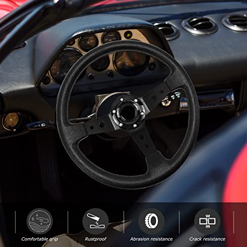 QYMOPAY Drifting Deep Dish Racing Steering Wheel, 6 Bolt Anti-Slip Leather and Aluminum Gaming Steering Wheel with Horn Button for Racing/Car Sim Driving/JDM Sports (Black) - Image 5