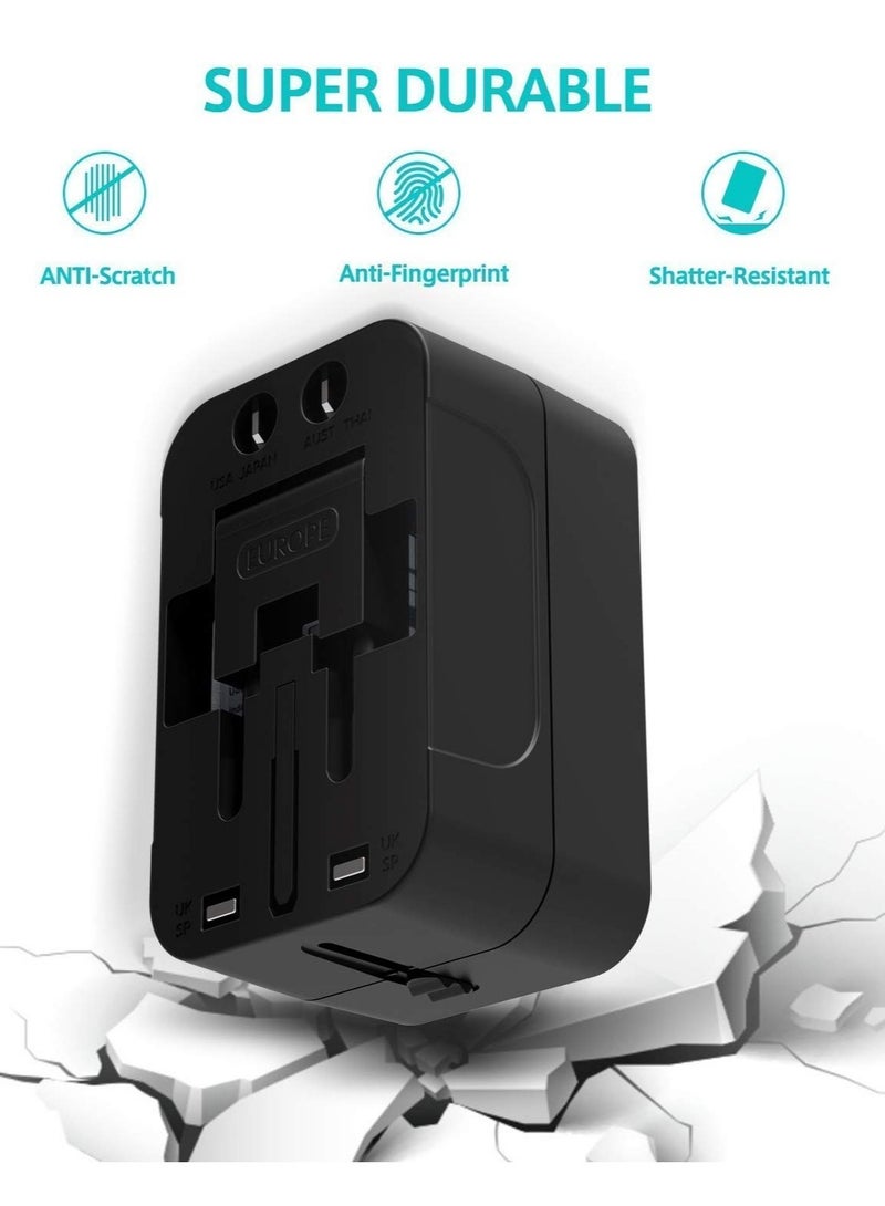 ELTRAZONE Dual USB Universal Travel Adapter, International All in One Worldwide Travel Adapter and Wall Charger with USB Ports with Multi Type Power Outlet USB 2.1A,100-250 Voltage Travel Charger (Black)  - Image 2
