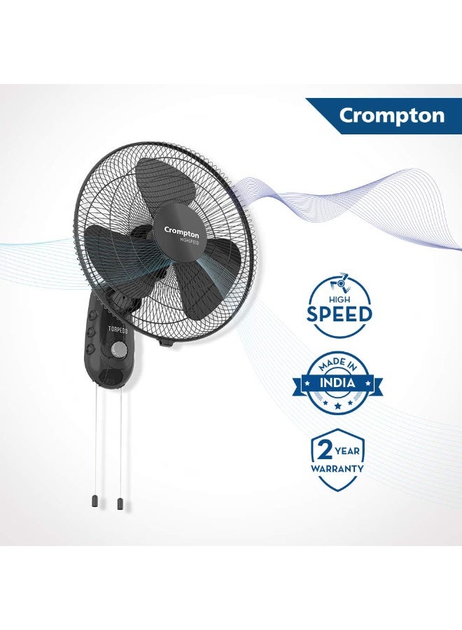 Crompton HISPEED Torpedo 400 mm Wall Mount Fan | 2100 RPM & 105 CMM | Easy Neck Tilt Mechanism | Superior Air Delivery | Smooth Oscillation | 2 Year Warranty | Black - Image 2