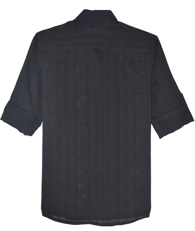 CHARCHIT Boys Full Sleeves Textured Solid Shirt and T-Shirt in Black - Image 3