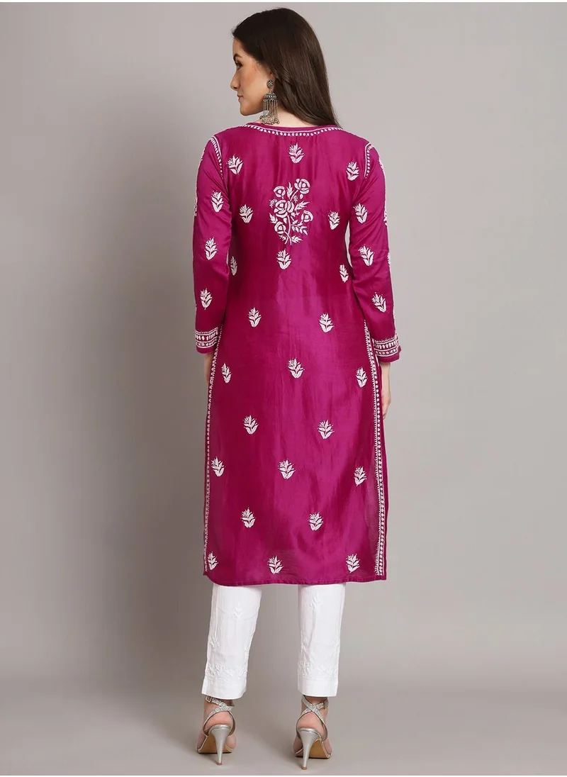 Alaya Women  Floral Embroidered Chikankari Cotton kurta-AL3670