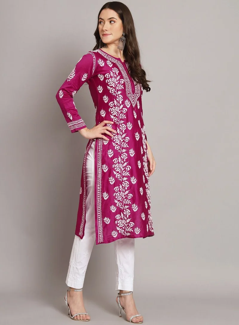 Alaya Women  Floral Embroidered Chikankari Cotton kurta-AL3670
