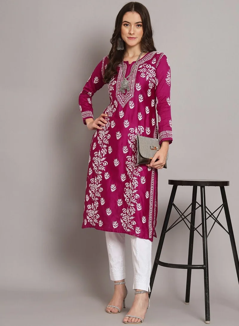 Alaya Women  Floral Embroidered Chikankari Cotton kurta-AL3670