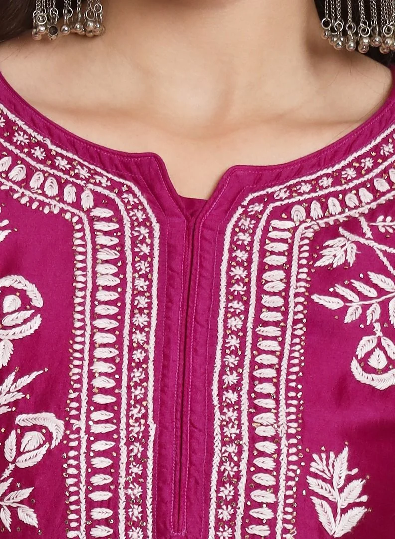 Alaya Women  Floral Embroidered Chikankari Cotton kurta-AL3670
