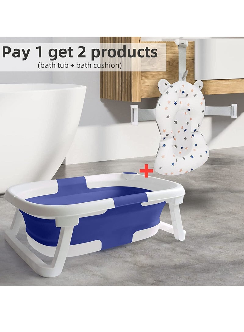 حوض استحمام للأطفال، حوض استحمام قابل للطي وقابل للطي، حوض استحمام آمن ومحمول مع وسادة وسادة وقابس مياه غير قابل للانزلاق ودعم الساق لحديثي الولادة والأطفال الرضع باللون الأزرق - Image 3