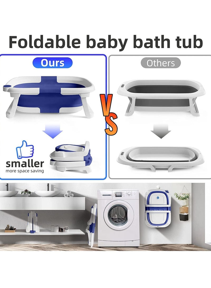 حوض استحمام للأطفال، حوض استحمام قابل للطي وقابل للطي، حوض استحمام آمن ومحمول مع وسادة وسادة وقابس مياه غير قابل للانزلاق ودعم الساق لحديثي الولادة والأطفال الرضع باللون الأزرق - Image 5