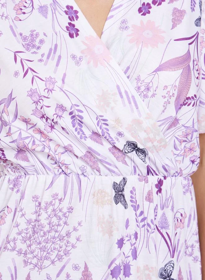 Styli  Floral Print Wrap Over Nightdress for Women | Best Price UAE