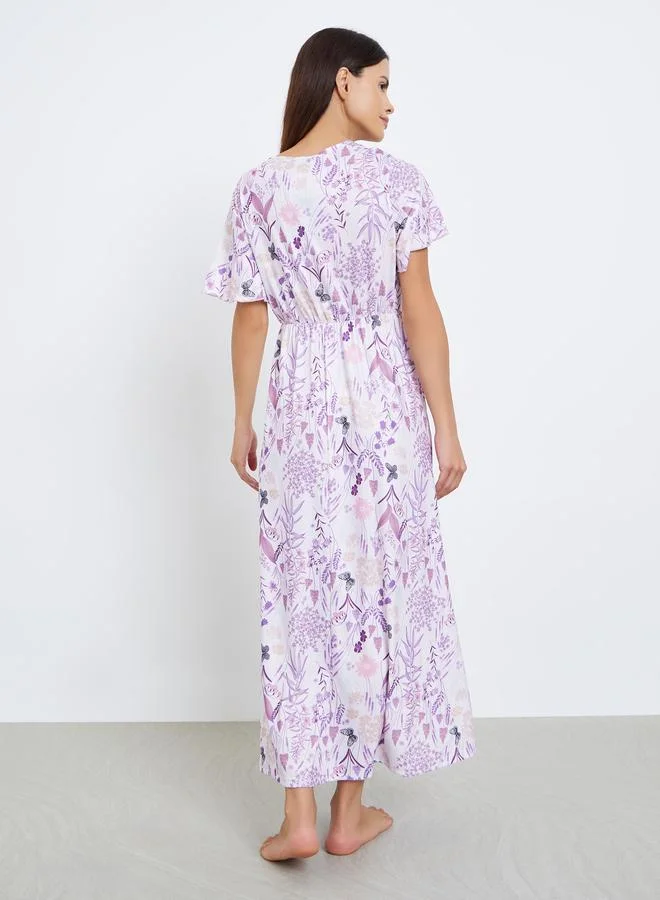 Styli  Floral Print Wrap Over Nightdress for Women | Best Price UAE
