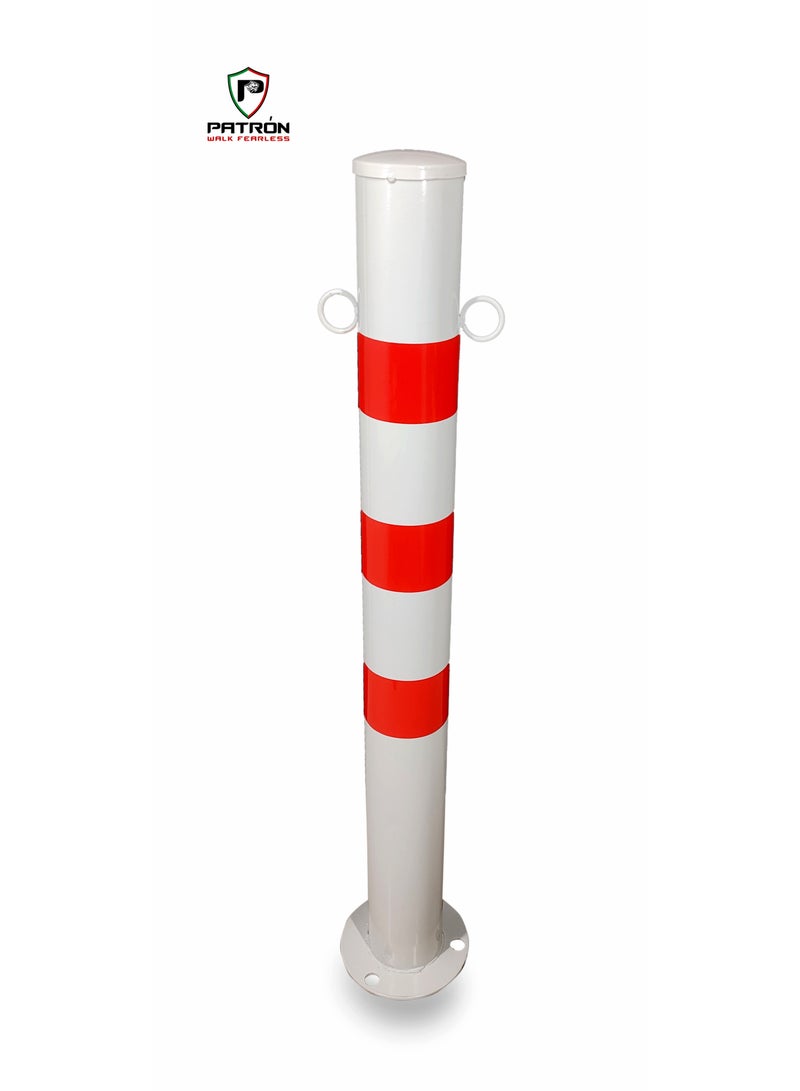 Galvanized Iron Bollard - 75 CM (White Base With Red Reflective)