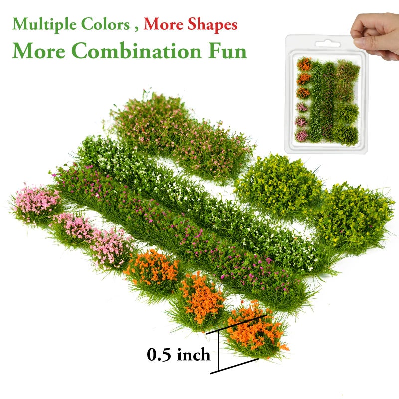 Warmtree 12 Pcs Miniature Colorful Flower Cluster Miniature Flowers Static Grass Tufts for Diorama Supplies Woodland Scenics Terrain Railway Scenery Table Landscape(Orange Pink) - Image 2