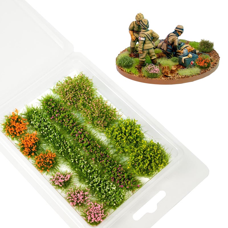 Warmtree 12 Pcs Miniature Colorful Flower Cluster Miniature Flowers Static Grass Tufts for Diorama Supplies Woodland Scenics Terrain Railway Scenery Table Landscape(Orange Pink) - Image 1