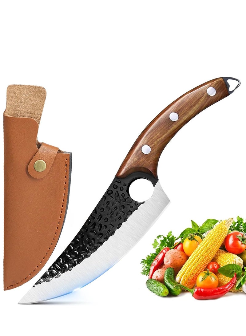 Chef Knife, Boning Knife with Sheath, Stainless Steel Kitchen Knife for Meat Cutting, Hand Forged Meat Cleaver Knife for Kitchen - Image 1