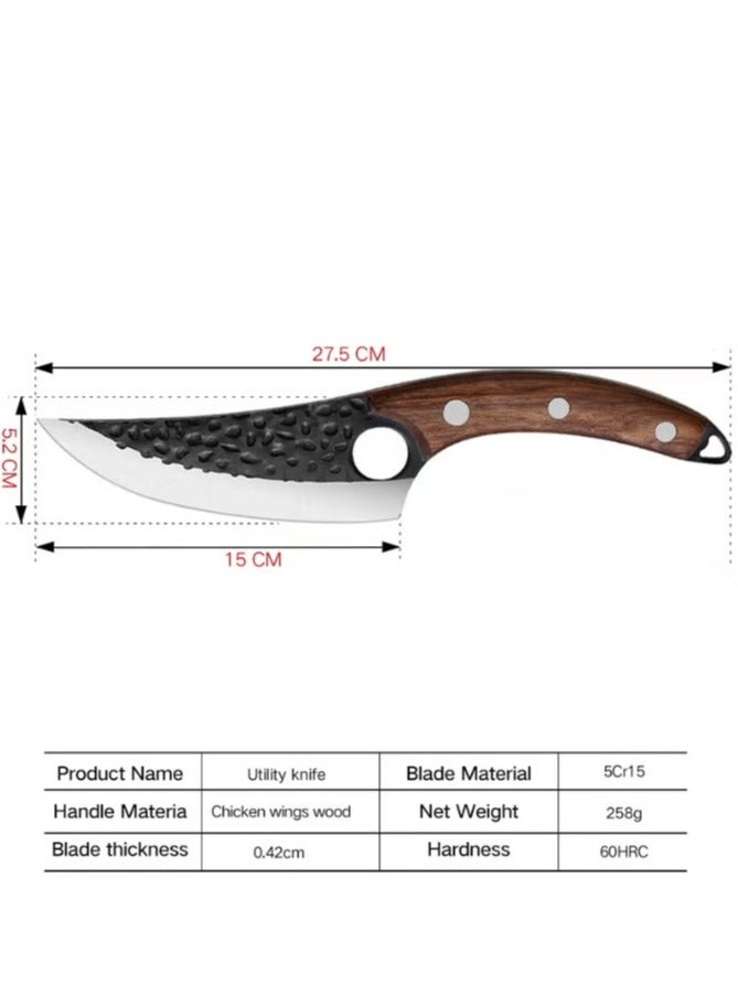 Chef Knife, Boning Knife with Sheath, Stainless Steel Kitchen Knife for Meat Cutting, Hand Forged Meat Cleaver Knife for Kitchen - Image 4