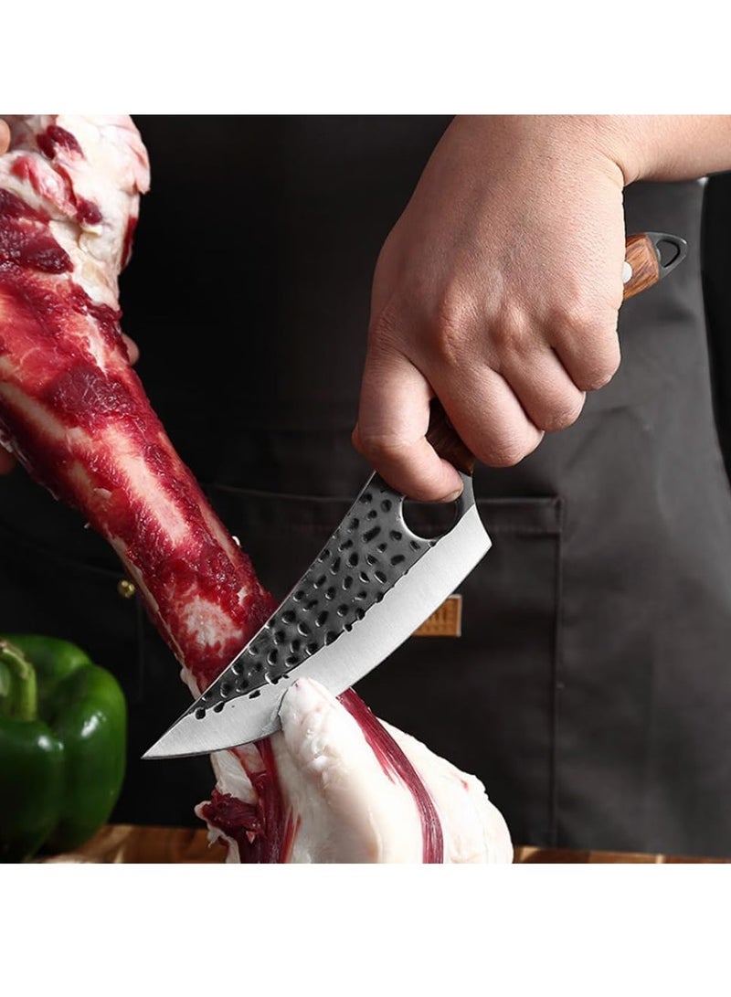 Chef Knife, Boning Knife with Sheath, Stainless Steel Kitchen Knife for Meat Cutting, Hand Forged Meat Cleaver Knife for Kitchen - Image 3