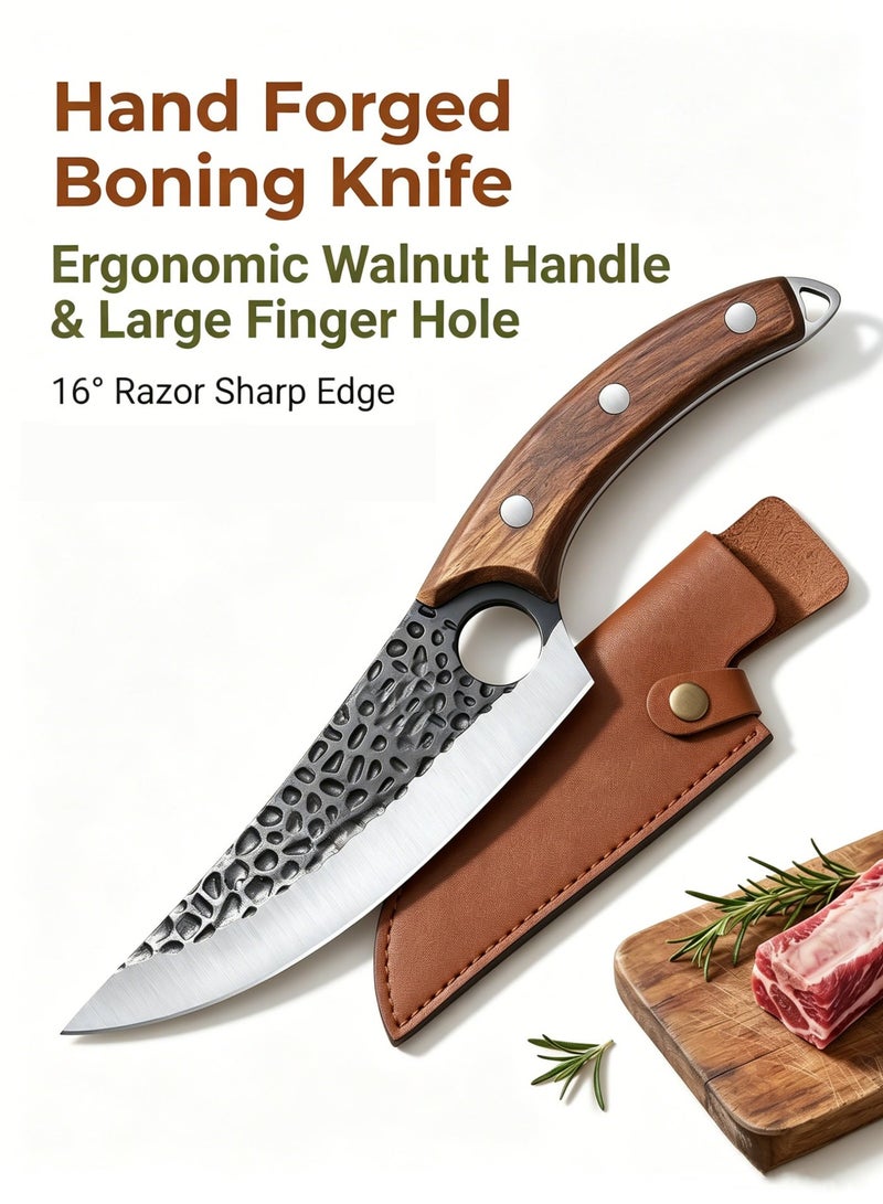 DAMASCO Boning Knife with Sheath, Stainless Steel Kitchen Knife for Meat Cutting, Hand Forged Meat Cleaver Knife for Kitchen - Image 1