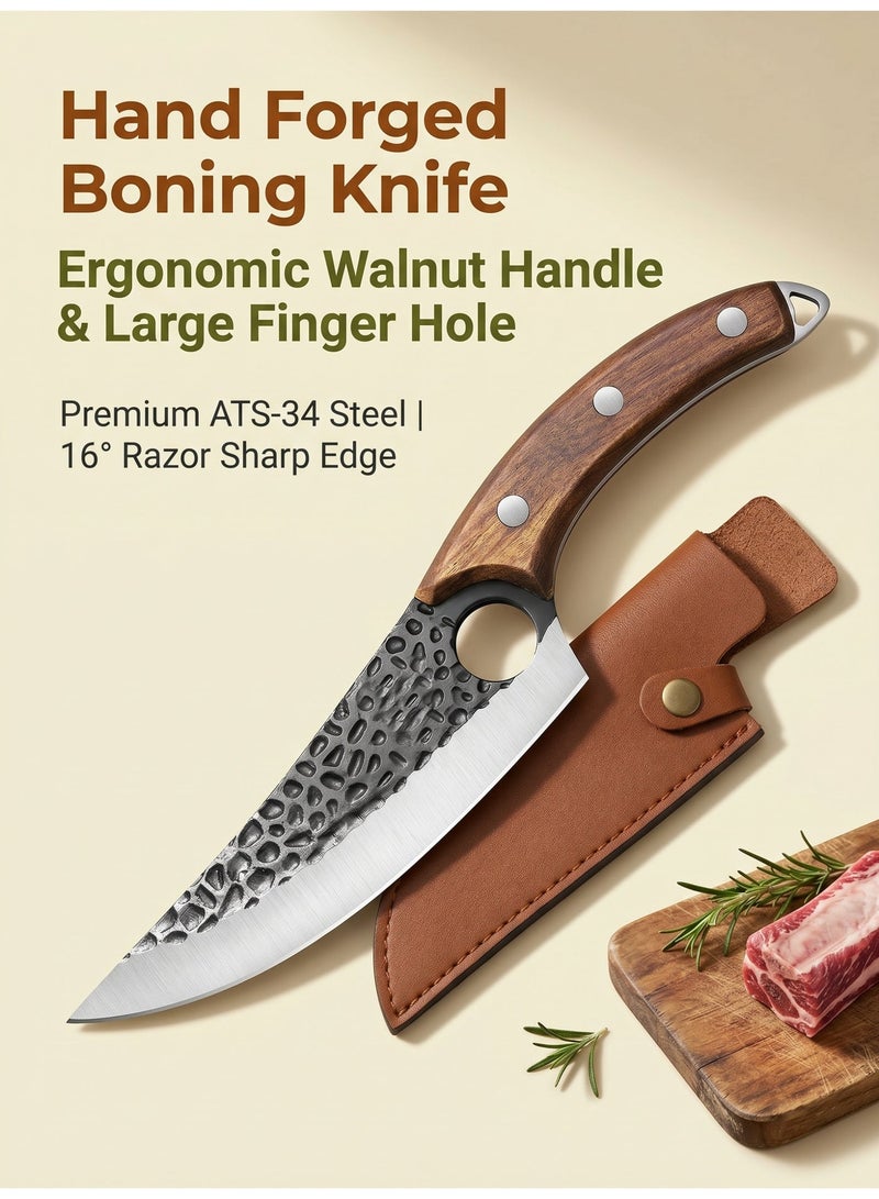 DAMASCO Boning Knife with Sheath, Stainless Steel Kitchen Knife for Meat Cutting, Hand Forged Meat Cleaver Knife for Kitchen - Image 2
