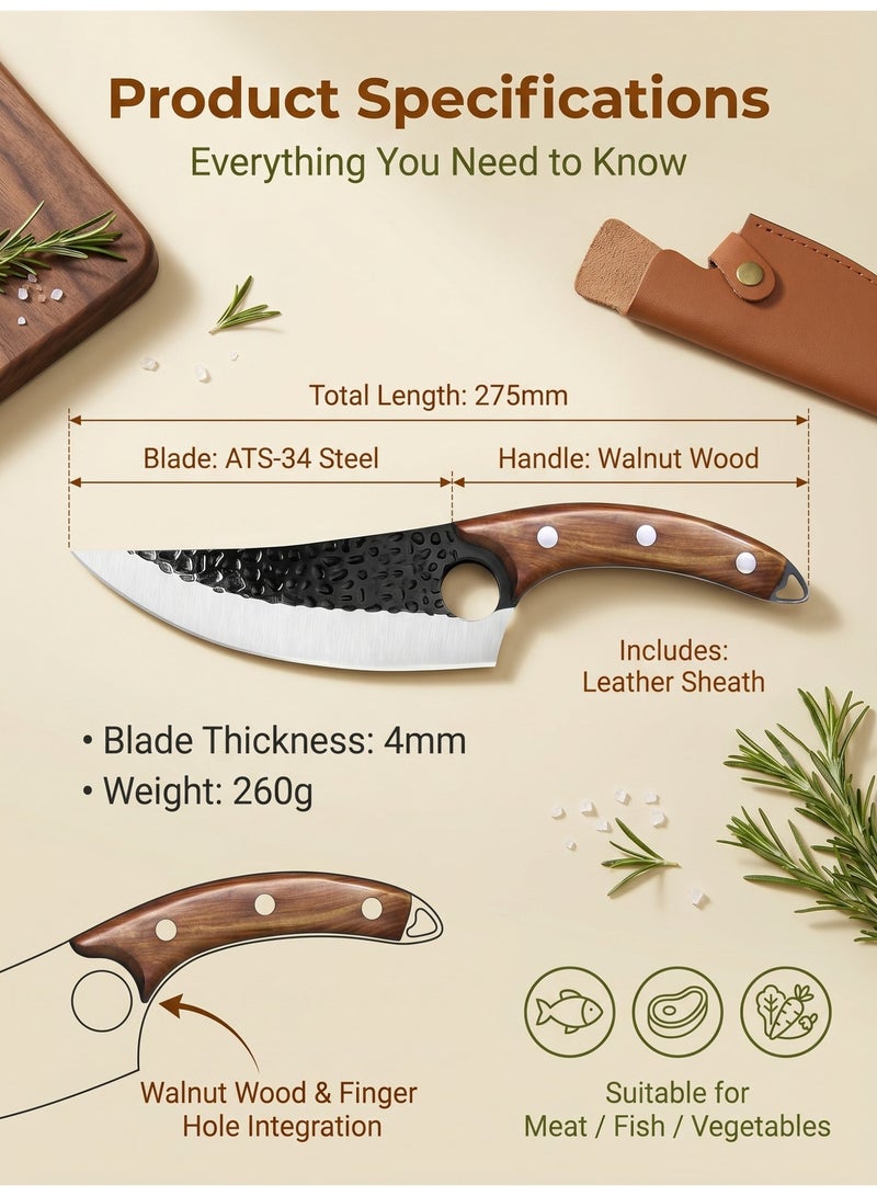 DAMASCO Boning Knife with Sheath, Stainless Steel Kitchen Knife for Meat Cutting, Hand Forged Meat Cleaver Knife for Kitchen - Image 3