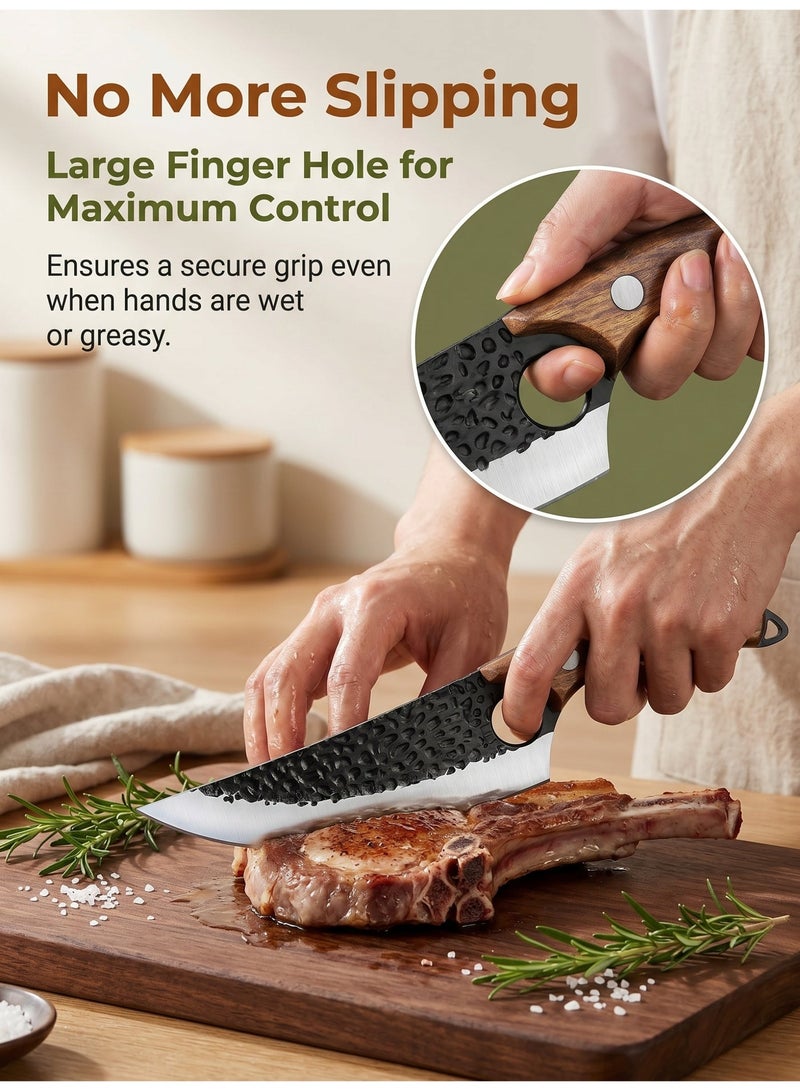 DAMASCO Boning Knife with Sheath, Stainless Steel Kitchen Knife for Meat Cutting, Hand Forged Meat Cleaver Knife for Kitchen - Image 4