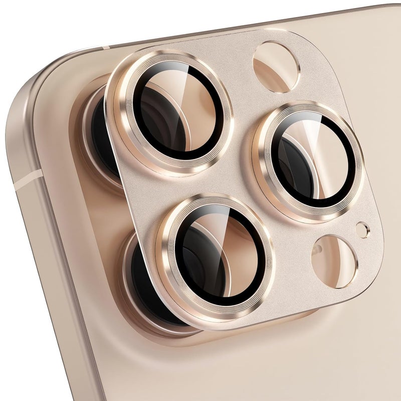 Choiche Compatible for iPhone 16 Pro/iPhone 16 Pro Max Camera Lens Protector, Bling Camera Cover with 9H Tempered Glass Lens Screen Protector Metal Ring Decoration Accessories (Titanium Desert) - Image 1