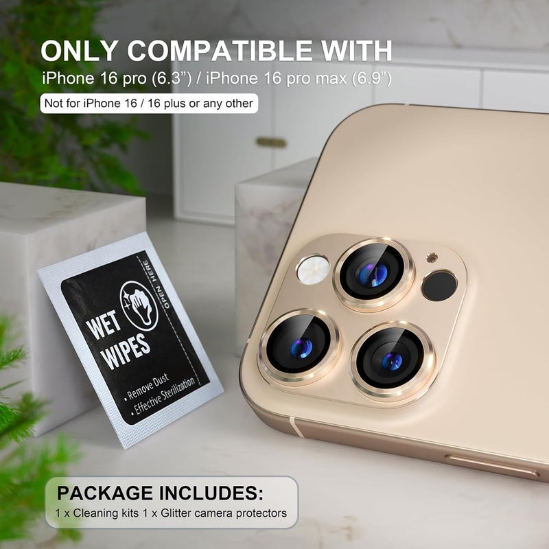 Choiche Compatible for iPhone 16 Pro/iPhone 16 Pro Max Camera Lens Protector, Bling Camera Cover with 9H Tempered Glass Lens Screen Protector Metal Ring Decoration Accessories (Titanium Desert) - Image 2