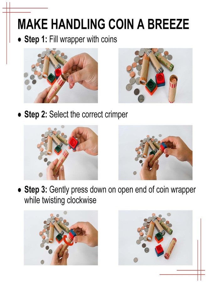 L LIKED 60 Assorted Coin Roll Wrappers with Color Coded Coin Wrapper Crimping Tool -(Quarters, Pennies, Nickels and Dimes) - Image 4